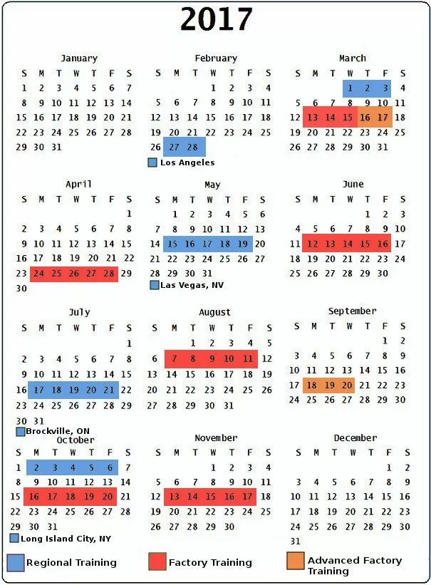 2017 Factory Training Class Schedule