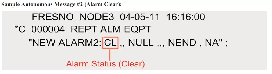 TL1 autonomous message for alarm clear