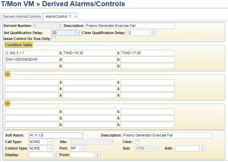 generator exercise failure derived alarm