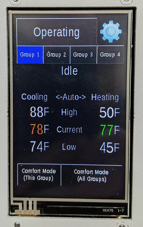 The LCD touchscreen from an HVAC BMS device.