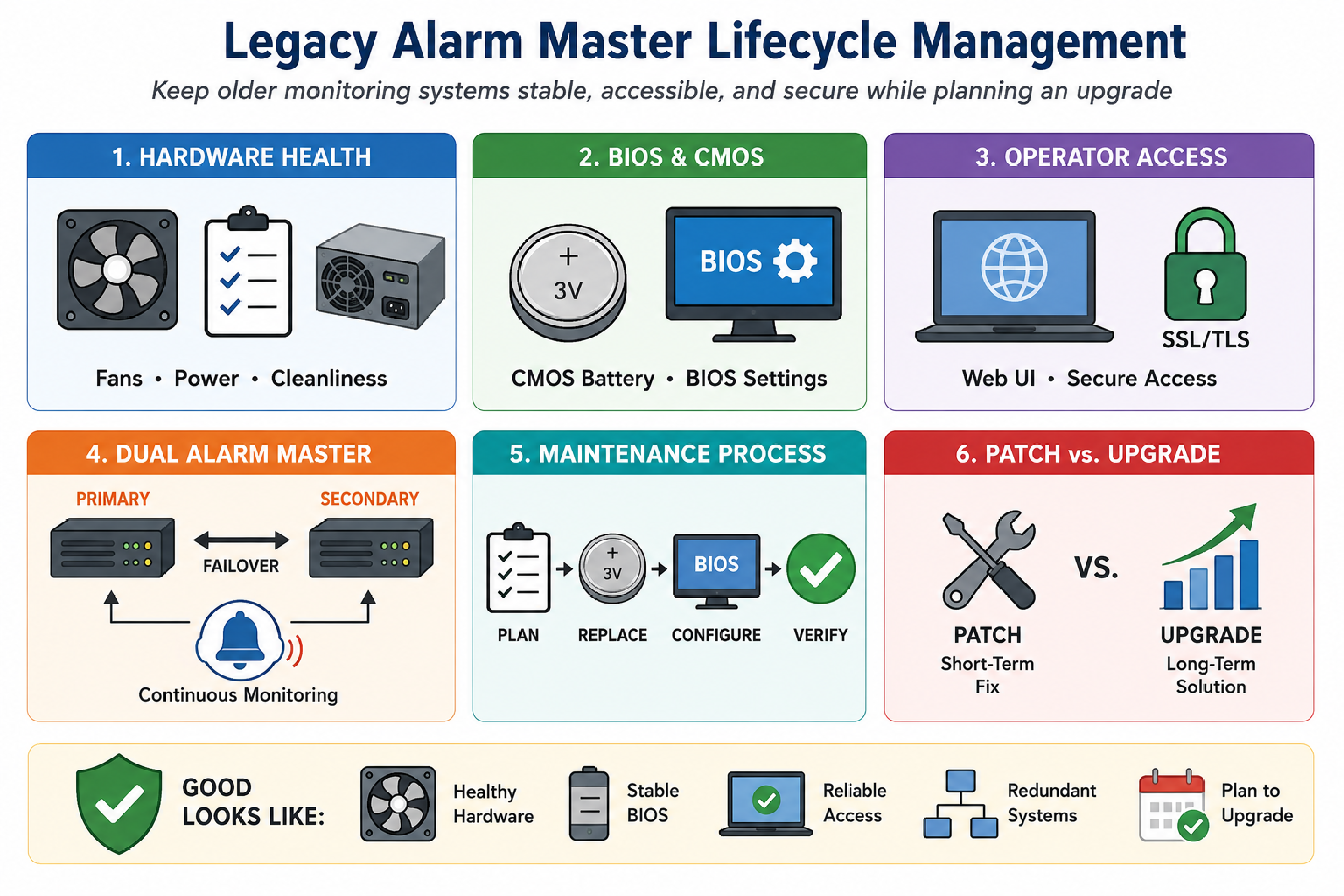 Legacy alarm master lifecycle management
