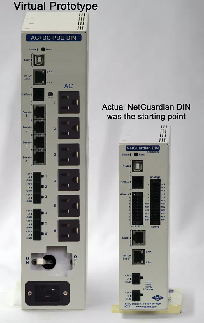 Virtual prototype PDU next to NetGuardian DIN