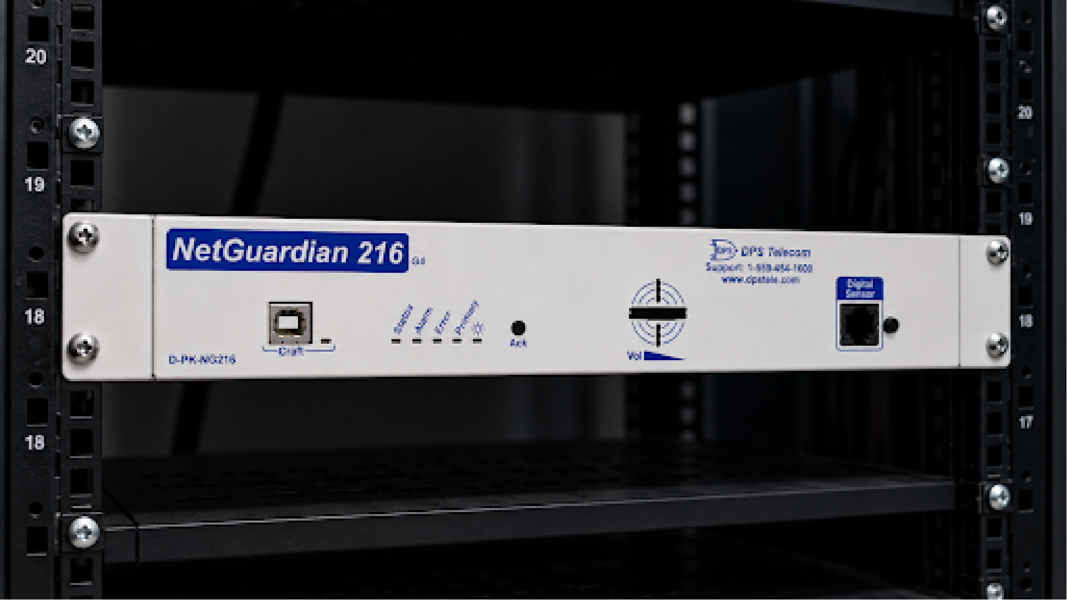 HERO IMAGE: NetGuardian RTU deployed in a server room rack with connected temperature sensors