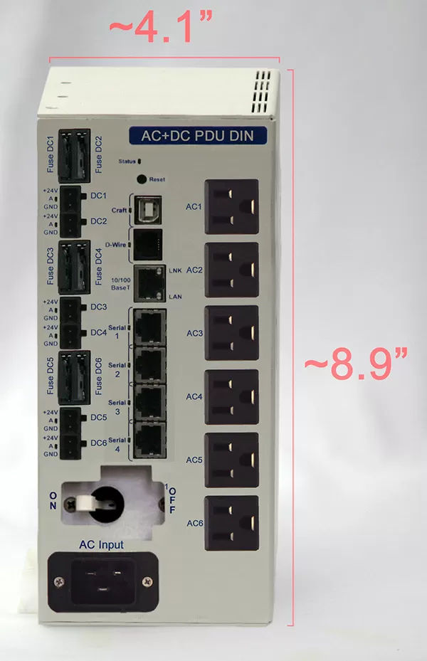 Revised DIN AC+DC PDU with wider footprint