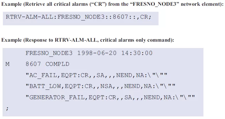 TL1 RTRV-ALM message