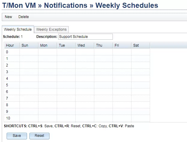 WEekly schedule grid on T/Mon