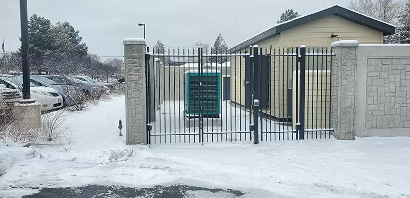 Snowy telecom hut with backup generator