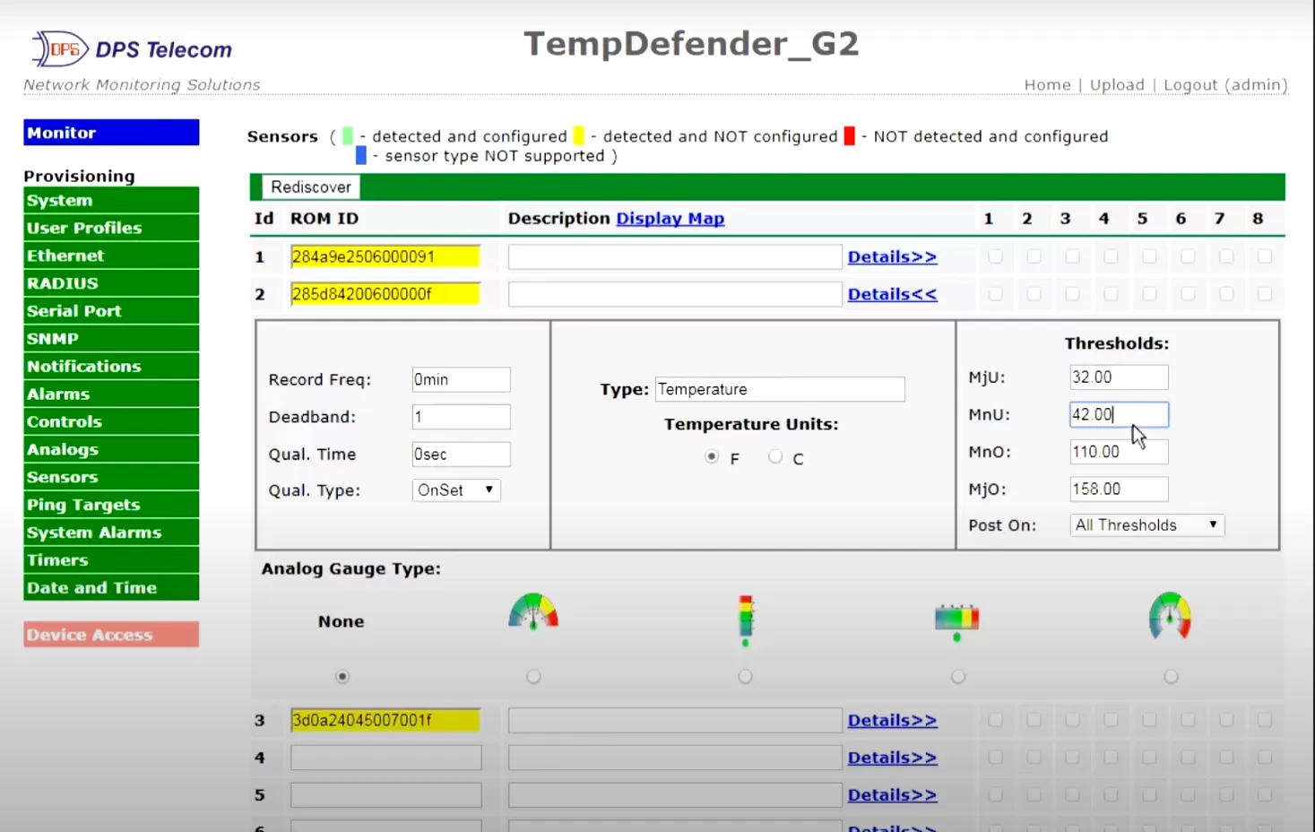 TempDefender web interface