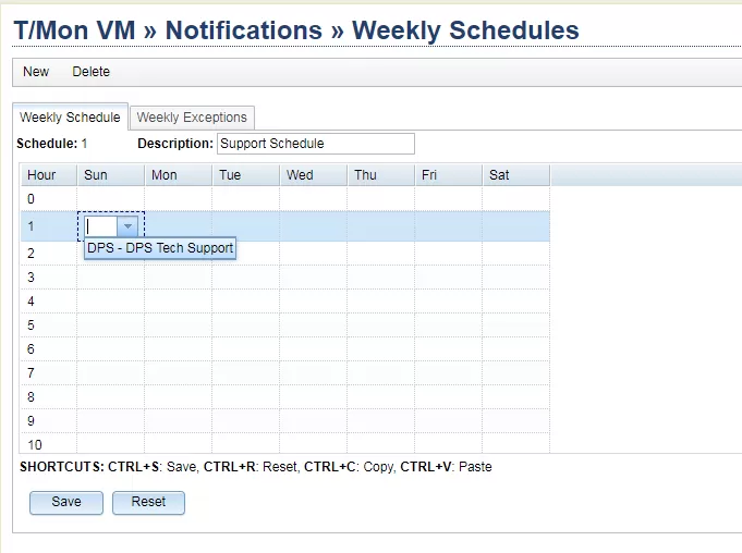 Schedule grid setup on T/Mon