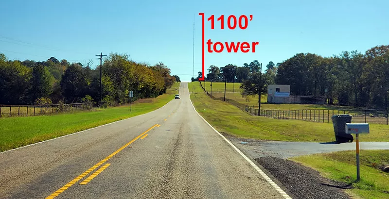 An 1100-foot radio tower from the road