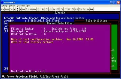 Backup data files screen