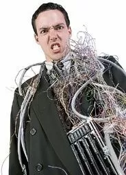 Frustrated man with wires