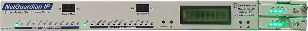 Front panel of the (revision 2) NetGuardian Audio Distribution Panel (ADP)