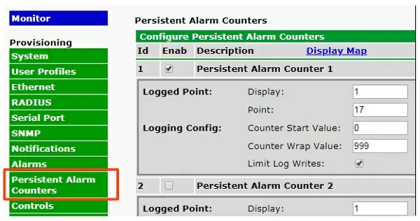 Persistent Alarm Counter Provisioning