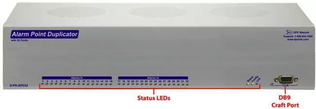 Alarm Point Duplicator front panel with a DB9 craft port.