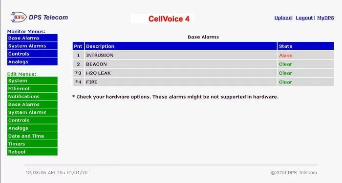 CellVoice 4 Base Alarms