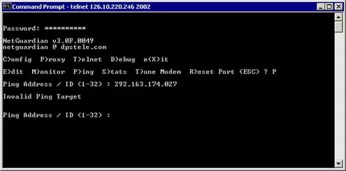 Unsuccessful ping of the email server