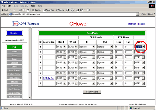 Use the drop down box to change the port type to CRFT