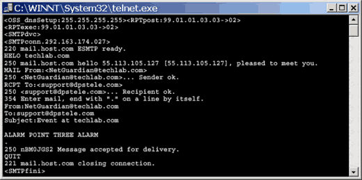 The NetGuardian debug utility lets you observe the communication between your NetGuardian and the e-mail server.