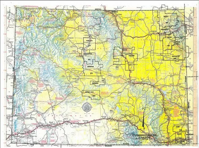 Map of Wyoming showing RT Communication's territories