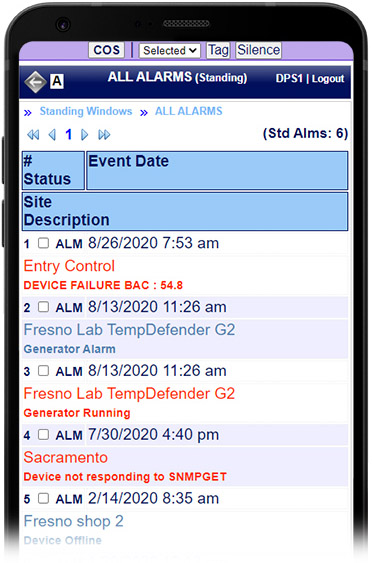 T/Mon mobile web interface on a smartphone