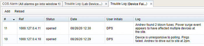 T/Mon Trouble Logs for tracking problem resolution