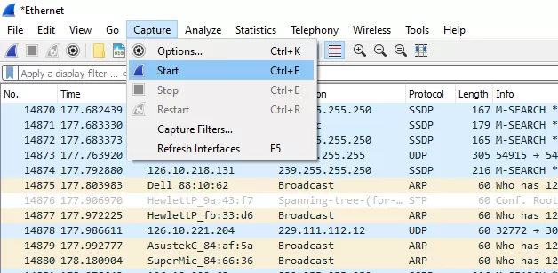 Wireshark Start capture