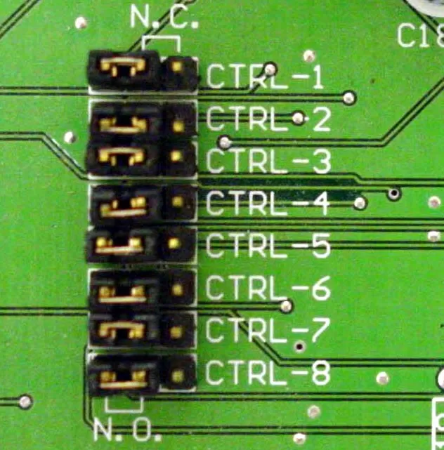8 jumper shunts allowing normally open or normally closed relay settings